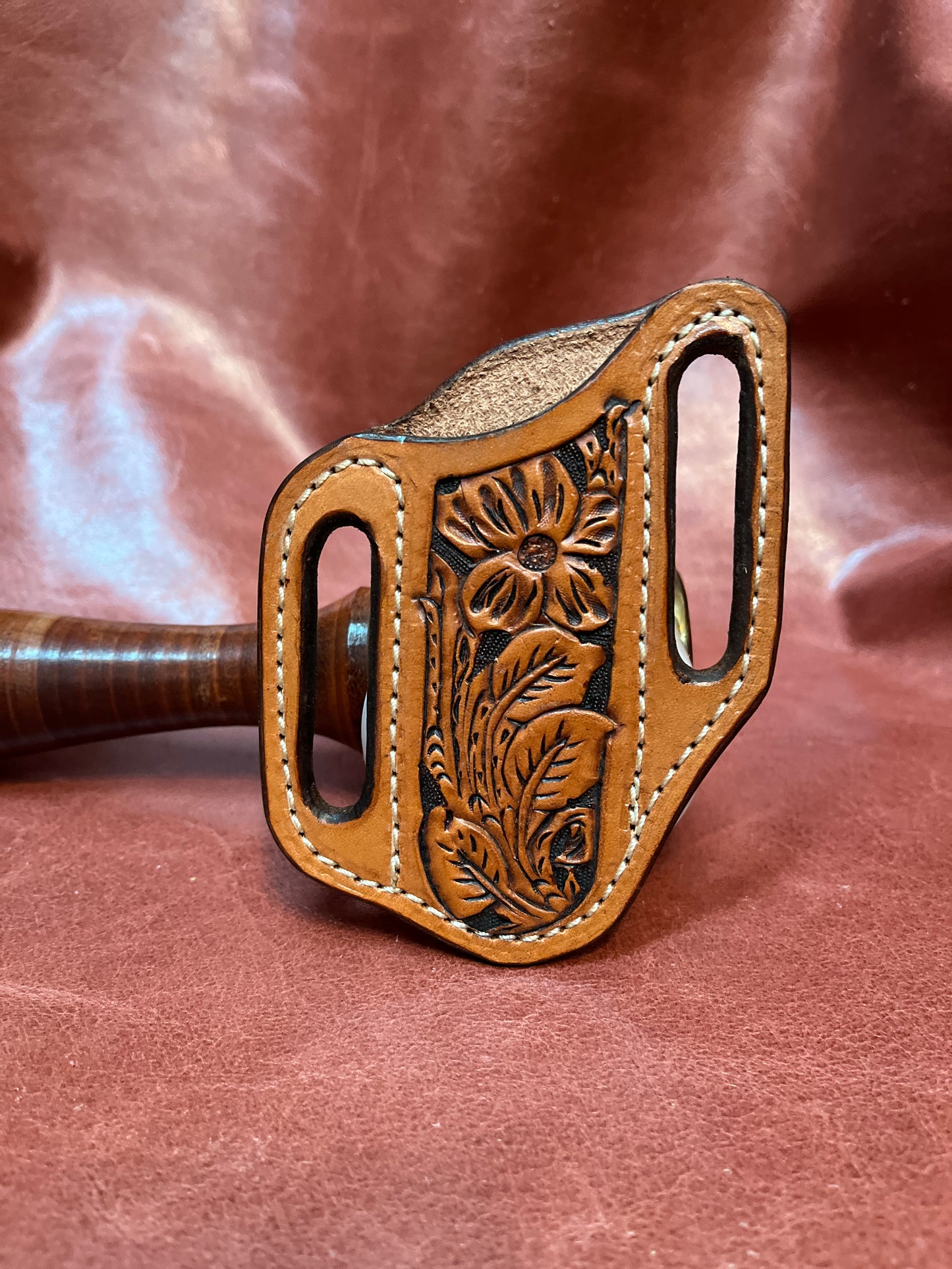 Floral tooled pancake sheath- Light Brown